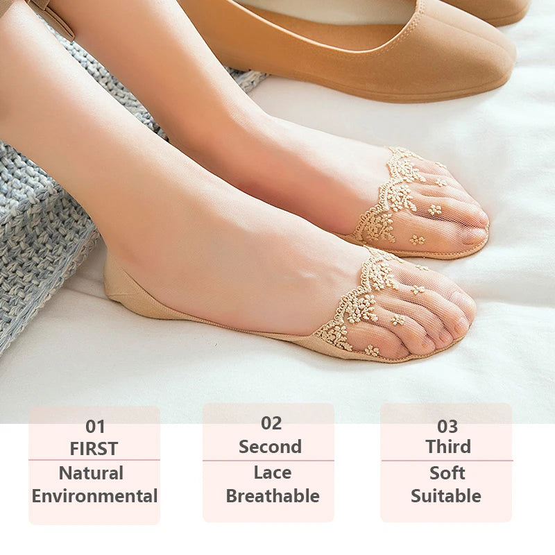New Transparent Short Lace Socks Women Summer Hollow Out Female Soft Invisible Breathable Boat Socks Slippers 2023 3 Pairs