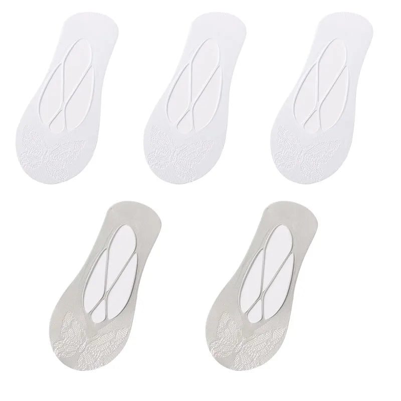 5 Pairs/Lot Socks for Women Butterfly Sexy Summer Thin Silicone Non-slip Boat Silk Socks Female Soft Breathable Invisible Sox