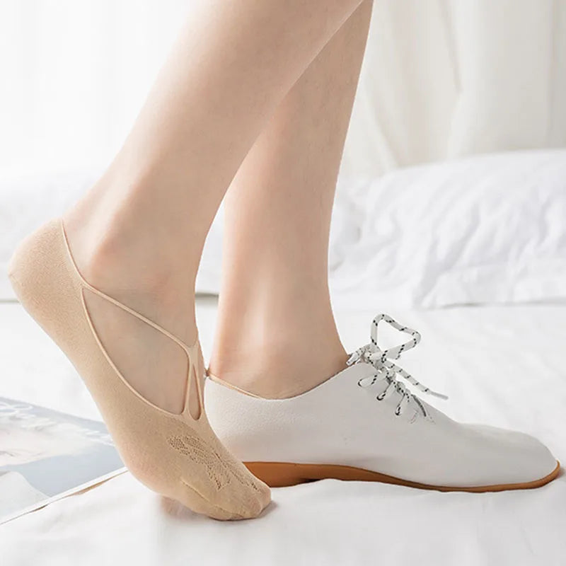 5 Pairs/Lot Socks for Women Butterfly Sexy Summer Thin Silicone Non-slip Boat Silk Socks Female Soft Breathable Invisible Sox