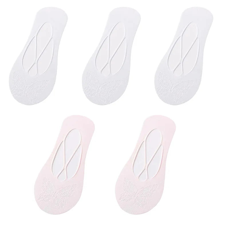 5 Pairs/Lot Socks for Women Butterfly Sexy Summer Thin Silicone Non-slip Boat Silk Socks Female Soft Breathable Invisible Sox
