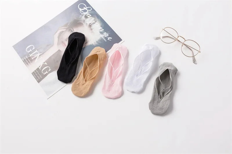 5 Pairs/Lot Socks for Women Butterfly Sexy Summer Thin Silicone Non-slip Boat Silk Socks Female Soft Breathable Invisible Sox