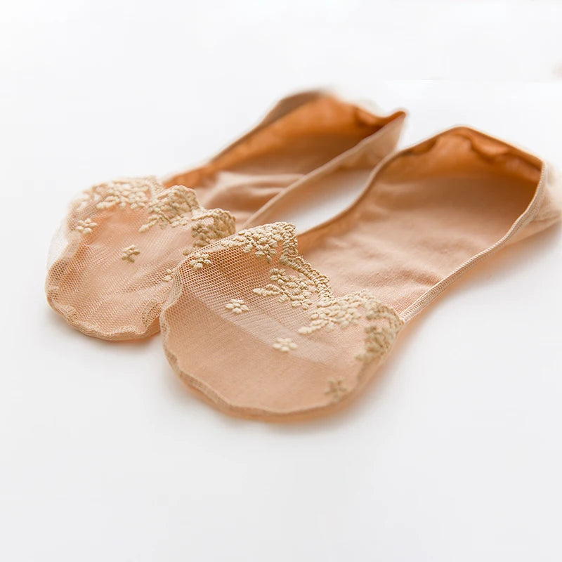 New Transparent Short Lace Socks Women Summer Hollow Out Female Soft Invisible Breathable Boat Socks Slippers 2023 3 Pairs