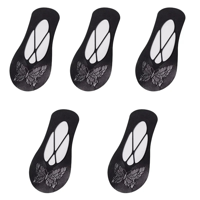 5 Pairs/Lot Socks for Women Butterfly Sexy Summer Thin Silicone Non-slip Boat Silk Socks Female Soft Breathable Invisible Sox
