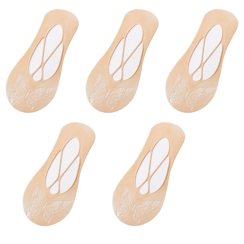 5 Pairs/Lot Socks for Women Butterfly Sexy Summer Thin Silicone Non-slip Boat Silk Socks Female Soft Breathable Invisible Sox