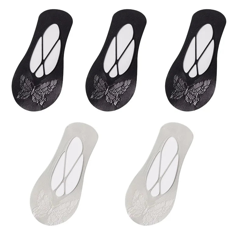 5 Pairs/Lot Socks for Women Butterfly Sexy Summer Thin Silicone Non-slip Boat Silk Socks Female Soft Breathable Invisible Sox