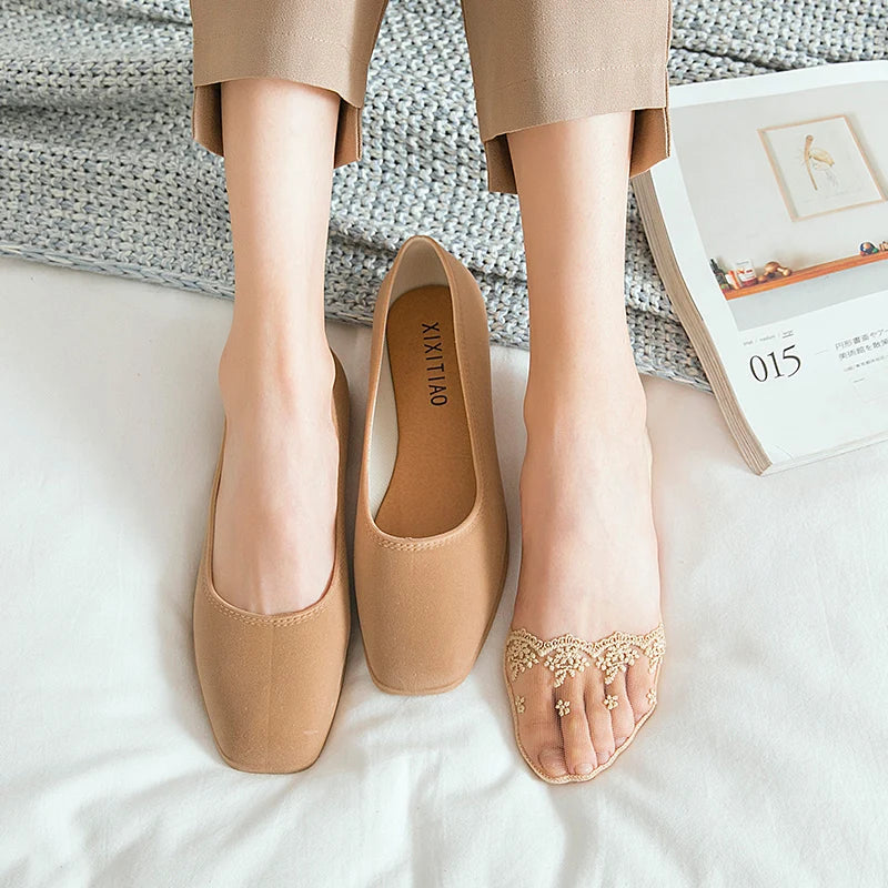 New Transparent Short Lace Socks Women Summer Hollow Out Female Soft Invisible Breathable Boat Socks Slippers 2023 3 Pairs