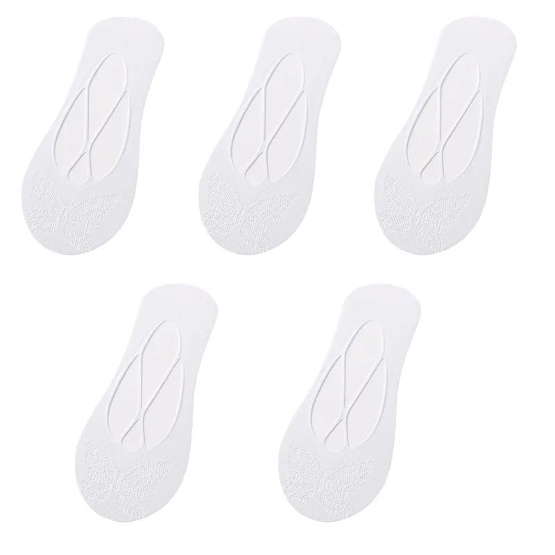 5 Pairs/Lot Socks for Women Butterfly Sexy Summer Thin Silicone Non-slip Boat Silk Socks Female Soft Breathable Invisible Sox