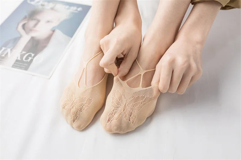 5 Pairs/Lot Socks for Women Butterfly Sexy Summer Thin Silicone Non-slip Boat Silk Socks Female Soft Breathable Invisible Sox
