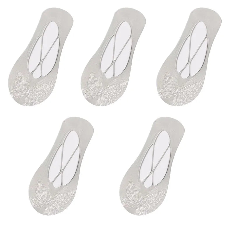 5 Pairs/Lot Socks for Women Butterfly Sexy Summer Thin Silicone Non-slip Boat Silk Socks Female Soft Breathable Invisible Sox