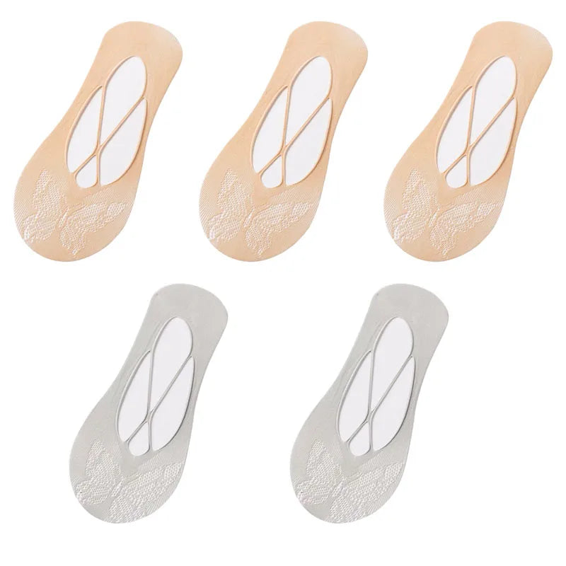 5 Pairs/Lot Socks for Women Butterfly Sexy Summer Thin Silicone Non-slip Boat Silk Socks Female Soft Breathable Invisible Sox