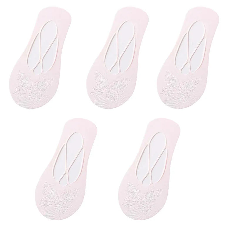 5 Pairs/Lot Socks for Women Butterfly Sexy Summer Thin Silicone Non-slip Boat Silk Socks Female Soft Breathable Invisible Sox